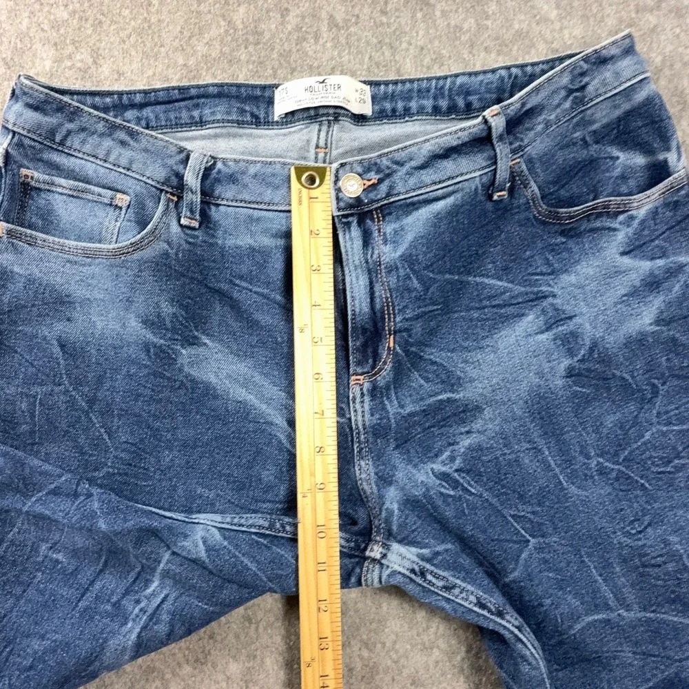 Hollister Women's 17 Short Curvy Low Rise Jeans Blue Crinkle Wash Denim Pants